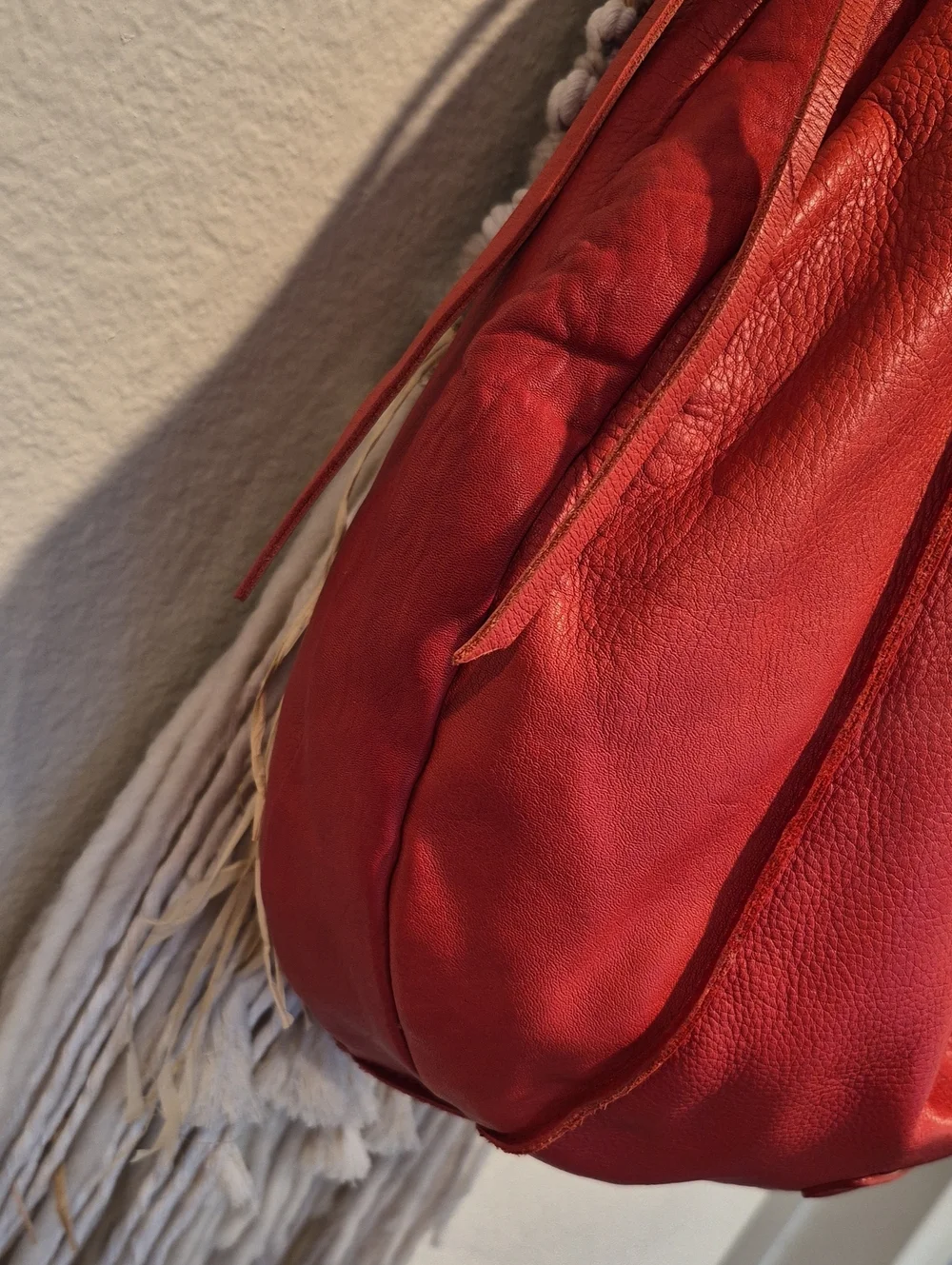 Christopher Kon Coral Red Genuine Leather Braided Handle Hobo Shoulder Bag
